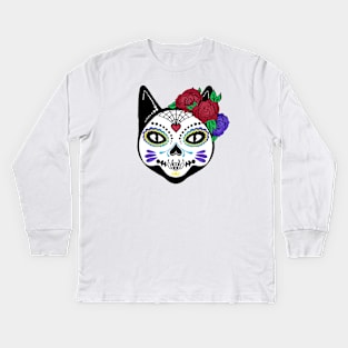 Day of the Dead Cat Sugar Skull Kids Long Sleeve T-Shirt